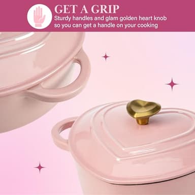 Paris Hilton Enameled Cast Iron Dutch Oven Heart-Shaped Pot with Lid, Dual Handles, Works on All Stovetops, Oven Safe to 500°F, 4-Quart, Pink - Image 3