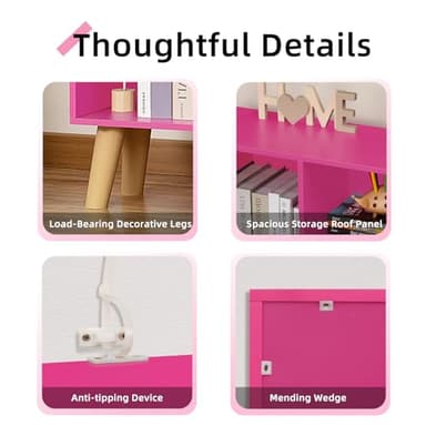 LEYAOYAO 10 Cube Bookshelf,3 Tier Modern Wide Bookcase with Legs,Mid-Century Wood Bookshelves Storage，Pink Large Book Case,Freestanding Organizer Display Shelf for Bedroom,Living Room,Office - Image 6