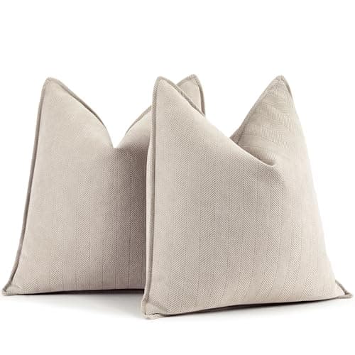 ZWJD Beige Pillow Covers 26x26 Set of 2 Chenille Throw Pillow Covers with Elegant Design Soft and Luxurious Decorative Throw Pillows for Couch, Bed, and Home Decor - Image 1