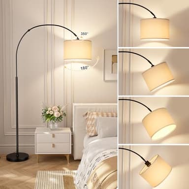 Ambimall Dimmable Arc Floor Lamp with Remote, Color Temperatures and Brightness Adjustable, Arched Floor Lamp with Rotating Head, Over Couch Arched Reading Light for Living Room (Deep Beige and Black) - Image 5