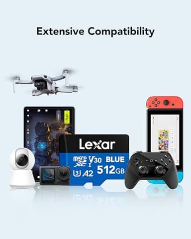 Lexar 512GB Blue Micro SD Card Up to 160MB/s, microSDXC UHS-I Memory Card with SD Adapter, C10, U3, A2, V30, Full HD, 4K UHD, High Speed TF Card - Image 6