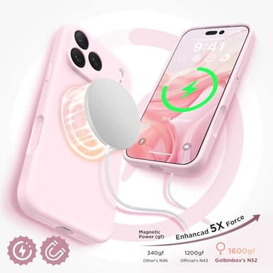 GolbinBox Magnetic for iPhone 17 Pro Max Case, Compatible with MagSafe, [Full Camera Protection] [Screen Protector], Silicone Shockproof Phone Cover with Anti-Scratch Microfiber Lining, Chalk Pink - Image 5