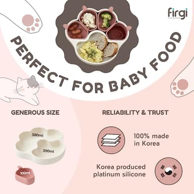 Firgi MEOW Taupe Brown Divided Silicone Baby Toddler Suction Plates Non-Slip Silicon Plates Led Weaning Supplies BPA Free Toddler Travel Non-Toxic Kids with Suction - Image 4
