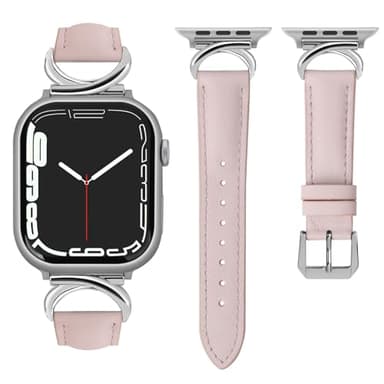 mxiixnai Leather Band Compatible with Apple Watch Bands for Women, Dressy Designer Strap with C-Shape Metal Buckle for iWatch Series 11/10/9/8/7/6/5/4/3/2/1/se(38mm 40mm 41mm 42mm,Light Purple/Silver) - Image 1