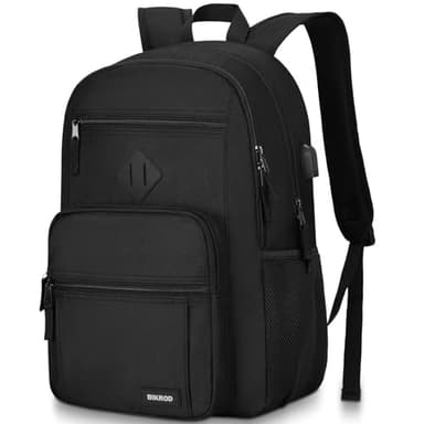 Black Backpack for Men and Women, Backpack for School Teens Boys and Girls, Lightweight Casual High School Bookbag, Daily-use Travel Laptop Backpack with USB Charging Port Fits 17.3 Inch Notebook - Image 1