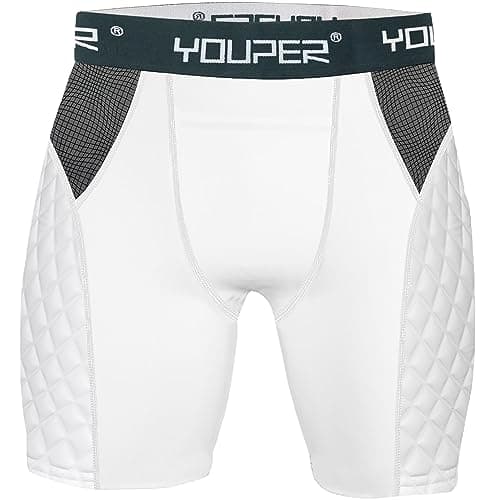 Youper Youth Elite Compression Padded Sliding Shorts w/Cup Pocket for Baseball, Football (White, Large) - Image 1