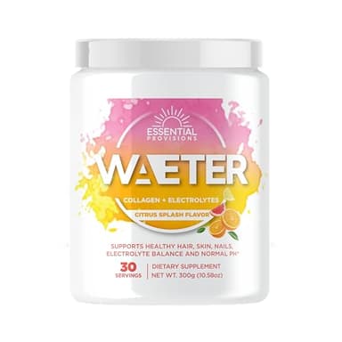 Essential Provisions WAETER | Collagen & Electrolyte Hydration Powder | Sugar Free | Non-GMO | Gluten Free | Paleo | Soy Free | Dairy Free | Grass-Fed & Pasture Raised | 30 Servings - Citrus Splash - Image 1