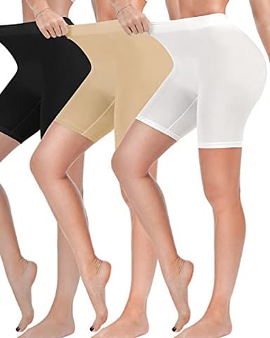 Reamphy 3 Pack Slip Shorts for Women Under Dress,Comfortable Smooth Yoga Workout Biker Shorts(Black+White+Nude,M) - Image 1