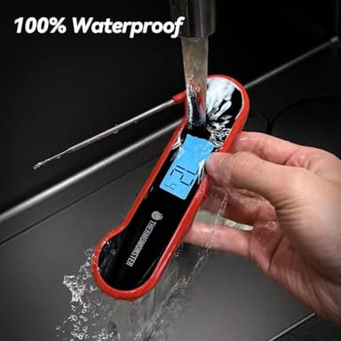 0.5 Sec Instant Read Meat Thermometer Digital with ±0.5℉ Precision, 100% Waterproof Auto Flip Bright LCD Screen, Motion Sensing Food Thermometer for Cooking Kitchen Oven Grill Candy BBQ, Red - Image 6