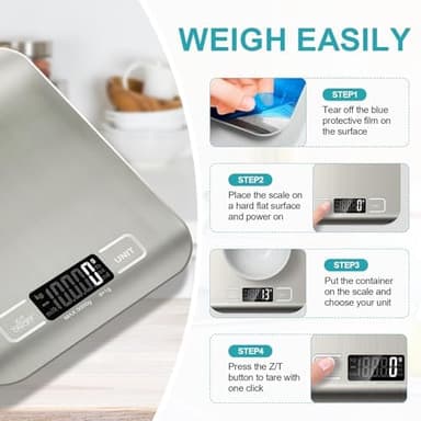 Food Scale, 11lb Kitchen Scale with 6 Units Tare Function & LCD Display, 0.05oz/1g Stainless Steel Digital Food Scale Grams and Ounces for Baking, Cooking, Dieting and Meal Prep (Batteries Included - Image 4