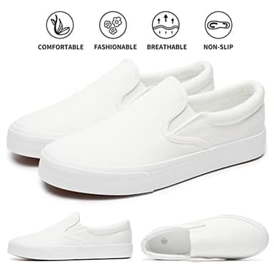 Women's Slip on Shoes Low Top Canvas Sneakers Non Slip Fashion Casual Shoes（White Mono.US7 - Image 5