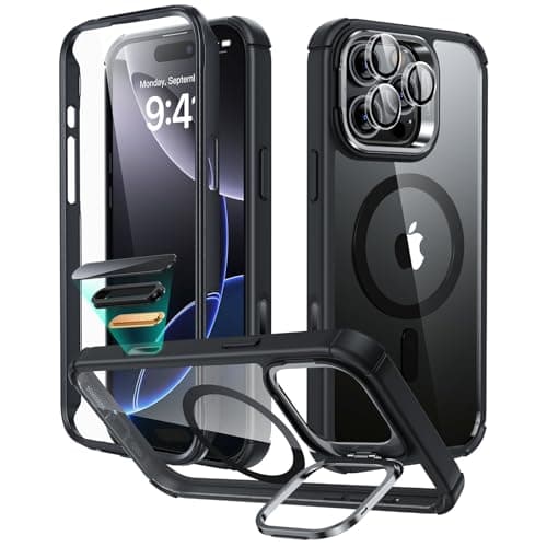 ESR for iPhone 16 Pro Max Case with Stand, Camera Control Button Compatible with MagSafe, Full-Body Military-Grade Drop Proof Case with Built-in 9H+ Tempered Glass Screen Protector, Clear Black - Image 1
