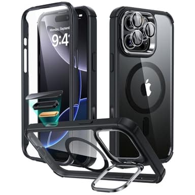 ESR for iPhone 16 Pro Max Case with Stand, Camera Control Button Compatible with MagSafe, Full-Body Military-Grade Drop Proof Case with Built-in 9H+ Tempered Glass Screen Protector, Clear Black - Image 1