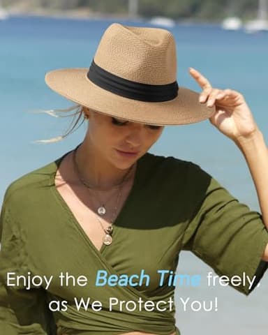 FURTALK Panama Hat Sun Hats for Women Men Wide Brim Fedora Straw Beach Hat UV UPF 80+ - Image 6