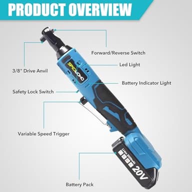 SPICIMOMO 80N.m Electric Ratchet Wrench Set with 2 Batteries 21V 2.0Ah, High Torque Power Socket Wrench for Automotive & Mechanical Repairing, Heavy Duty Cordless Ratchet Includes 6 Socket, LED Light - Image 8