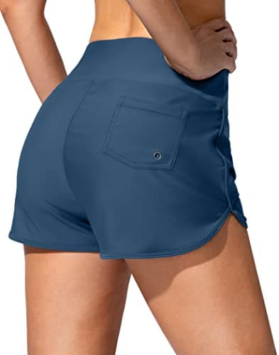 Jarvanv Women's Swim Shorts with Pockets High Waisted Tummy Control Board Swimsuit Bathing Shorts for Women with Liner Swim Bottoms(Dark Blue,XXL) - Image 1