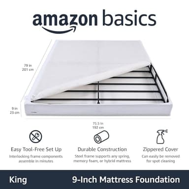 Amazon Basics Smart Box Spring Bed Base, 9-Inch Height Mattress Foundation, Tool-Free Easy Assembly, King, 79"L x 75.5"W x 9"H, White - Image 2