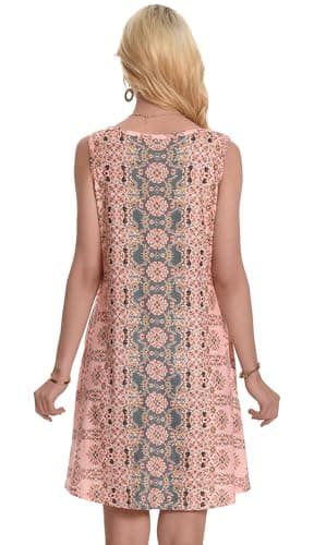 Sundress for Women Floral Bohemian Dress Sleeveless Loose Aline Beach Cover Up(Pink Boho Flower,L) - Image 6