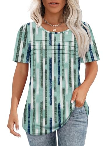 Summer Tops for Women Short Sleeve Beach Luxury Women Fahsion Oversized Tshirts Plus Size Shirts Dressy Casual Green Stripes 2XL - Image 1