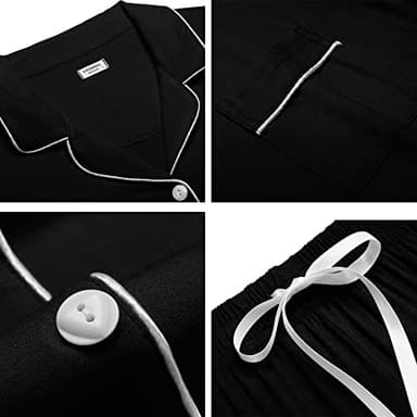 SWOMOG Womens Button Down Pajamas Set Short Sleeve Sleepwear Bride Soft Pj Lounge Sets XS-3XL Black XX-Large - Image 5