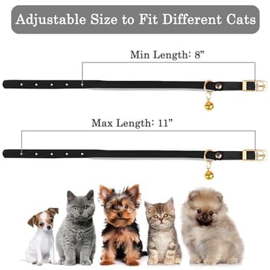 OOPSDOGGY Rolled Leather Cat Collar with Bell - Reflective Kitten Collar with Safety Elastic Strap - Adjustable Small Pet Collars for Boy Girl Cats (Black) - Image 5