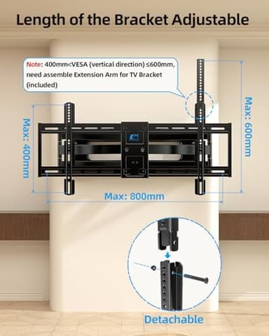 HOME VISION Full Motion Long Arm TV Wall Mount Bracket, Fits 75, 80, 85, 86, 98, 100 inch Flat or Curved TVs Up to 800x600 VESA & 165LBS, TV Mount with Full Motion, Swivel, Tilt, Extension, Heavy Duty - Image 3