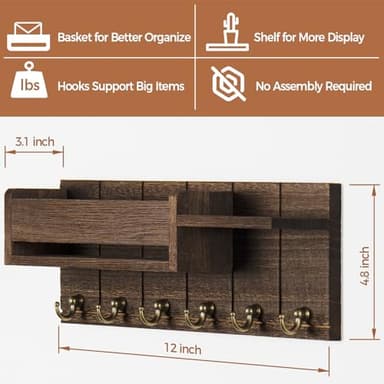 RelaxScene Key Holder Wall Mount - Decorative Key Rack and Mail Organizer with 6 Key Hooks - Wooden Key Hanger with Shelf for Living Room Decor - Rustic Farmhouse Home Entryway Aesthetic Essentials - Image 4
