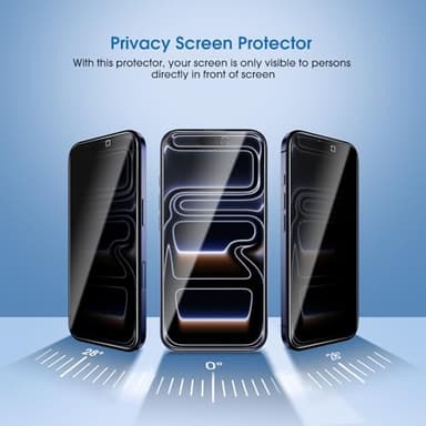 amFilm OneTouch Privacy Screen Protector for iPhone 17 Pro Max + Camera Lens Protector | Auto-Alignment install | Bubble Free | 9H Tempered Glass | Shatterproof | Anti Privacy | Case Friendly 2+4 Pack - Image 3