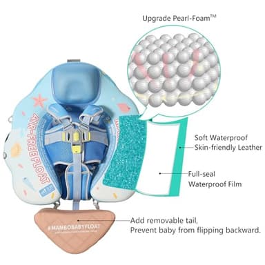 Mambobaby Float Add Tail Baby/Infant Swim Float with Canopy, Non-Inflatable Solid Upgrade Soft Waterproof Skin-Friendly Leather Material (Limited Edition Blue) - Image 2