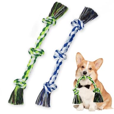 WDZZHOT [2 Pack] Dog Rope Toys, Dog Chew Toy for Medium and Small Dogs, 3 Knots Heavy Duty Puppy Rope Toy, 100% Cotton Tug of War Dog Toys for Boredom, Teeth Cleaning - Image 1