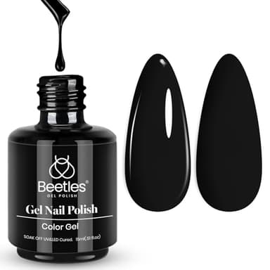 Beetles Black Gel Polish, 1 Pcs 15ml Audrey Black Nail Polish Color Gel Nail Polish Halloween Nails Soak Off Art Manicure Salon DIY Uv Lamp Nail Design Decoration at Home - Image 1