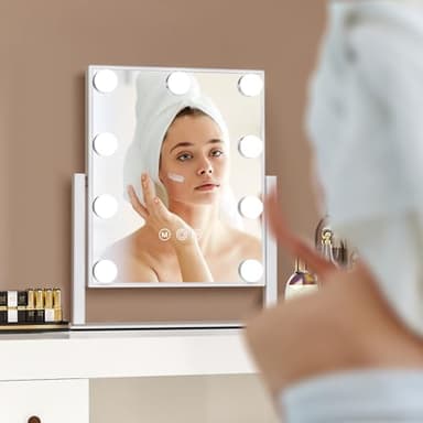 VoxZypher Hollywood Vanity Makeup Mirror with Lights - 9 LED Bulbs, Touch Control, 3 Colors Light, 360° Rotation, Light Up Vanity Mirror for Dressing Room & Bedroom - Image 7
