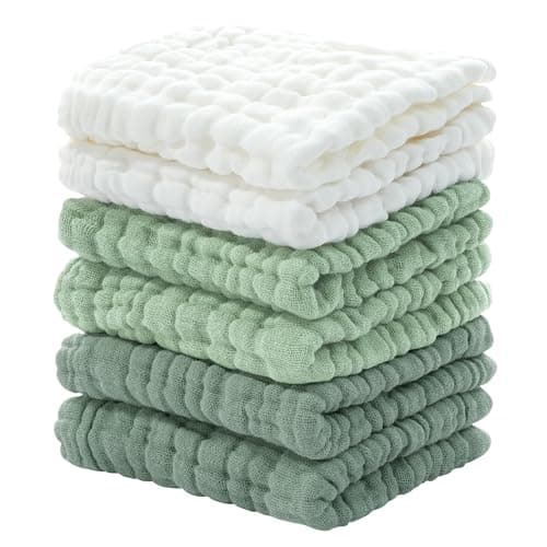 Looxii Muslin Baby Washcloths 6 Pack, 100% Cotton Baby Wash Cloths for Baby Face Body, 12x12 inches Large Soft Absorbent Face Towels for Newborns Gradient Green - Image 1