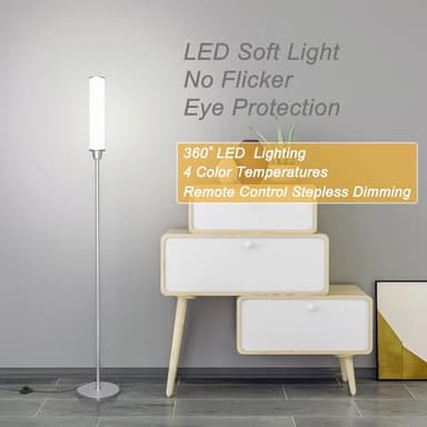 Floor Lamp with Remote Control,Bright Floor Lamps for Living Room/Bedroom/Office, Stepless Adjustable 3000K-6000K Colors and 10-100% Brightness,Standing Light with Foot Switch (Nickel) - Image 4
