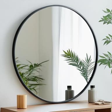 Oruii Round Mirror, Black Round Mirror 24 inch, Circle Wall Mirrors Metal Frame, Circular Mirrors for Wall, Living Room, Bathroom, Vanity, Entryway, Hallway. - Image 4