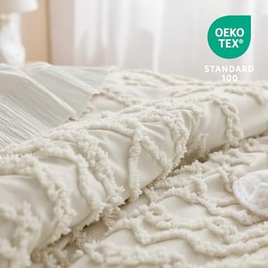 Bedsure Tufted Boho Comforter Set Twin Size - Beige Boho Bed Set, GentleSoft™ 2 Pieces Farmhouse Shabby Chic Embroidery Bedding, Gifts for Woman, Soft Jacquard Twin Comforter for All Seasons - Image 5