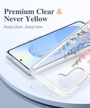 GVIEWIN for Samsung Galaxy S25 Case, [Screen & Camera Lens Protector] [Non Yellowing] Floral Clear Slim Shockproof Military-Grade Protection Phone Cover, Flower Design for Women, Rubiaceae/Colorful - Image 3