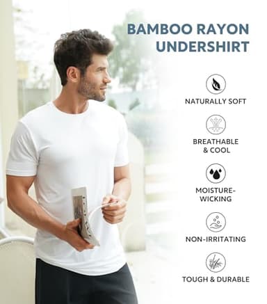 DAVID ARCHY Men's Undershirt Bamboo Rayon Moisture-Wicking White T-Shirts for Men Stretch Crewneck Tees for Men, 3-Pack (XL, White) - Image 3