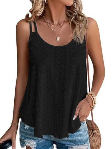 ATHMILE Womens Fashion Tops Beach Vacation Sleeveless Teen Girl Clothes Y2K Tops Scoop Neck Sexy Loose Fit Casual Summer Flowy Cami Black - Image 1