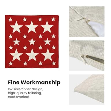 AEIOAE 4th of July Pillow Covers 20x20 Red and White Patriotic Stars Outdoor Decor Throw Pillows for Couch American Flag Independence Day Pillowcase Decorative Cushion Case for Sofa Bed Set of 2 - Image 6