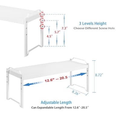 2 Pack Expandable Kitchen Cabinet Shelves Organizers, Stackable Adjustable Small Storage Shelf Rack Stand Riser for Pantry Cabinet Cupboard Kitchen Counter Organization, 22 lbs Capacity, Length:20.5" - Image 2