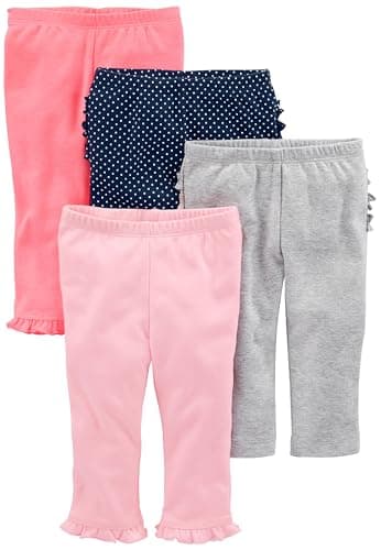 Simple Joys by Carter's Baby Girls' 4-Pack Pant, Coral Pink/Grey/Navy Dots/Pink, 18 Months - Image 1