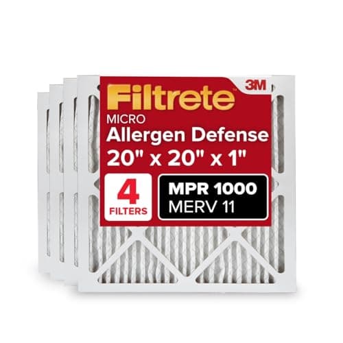 Filtrete 20x20x1 AC Furnace Air Filter, MERV 11, MPR 1000, Micro Allergen Defense, 3-Month Pleated 1-Inch Electrostatic Air Cleaning Filter, 4 Pack (Actual Size 19.69 x 19.69 x 0.81 in) - Image 1