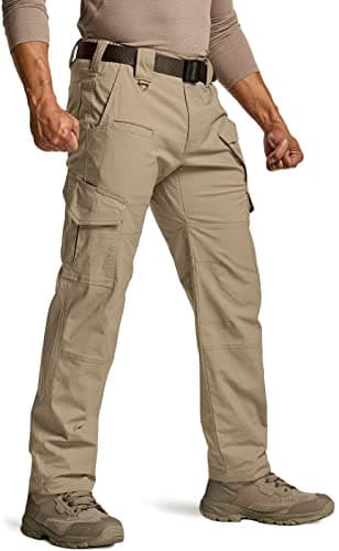 CQR Men's Flex Ripstop Tactical Pants, Water Resistant Stretch Cargo Pants, Lightweight EDC Hiking Work Pants, Dura Flex Mag Pocket Alamo Khaki, 30W x 30L - Image 1