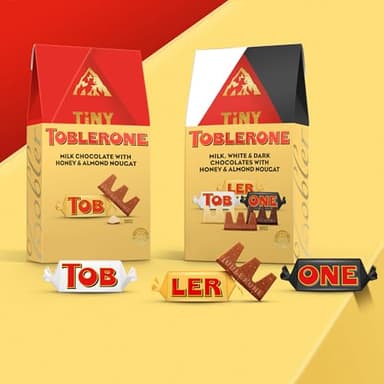 TOBLERONE Tiny Assorted Chocolate Bars Variety Pack (Milk, Dark, & White), 1 Gift Bag (27 Pieces) - Image 9