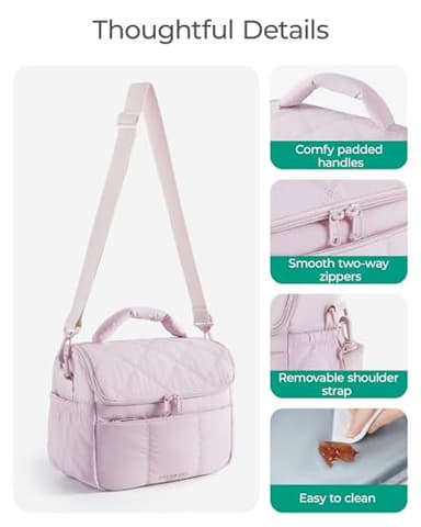 BAGSMART Insulated Lunch Bags for Women, Cute Quilted Lunch Box, Lightweight Puffy Padded Waterproof Lunch Tote, Reusable Lunch Cooler for Work Picnic Travel, Pink - Image 6