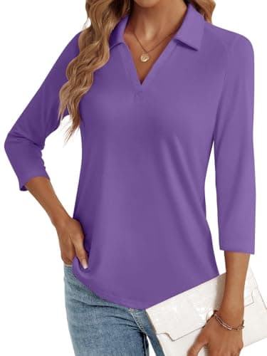 LYHIPSS 3/4 Length Sleeve Womens Tops Purple M - Image 1