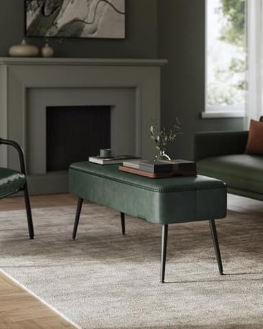 VASAGLE EKHO Collection - Bench for Entryway Bedroom, Synthetic Leather with Stitching, Ottoman Bench with Steel Legs, Living Dining Room, Mid-Century Modern, Loads 660 lb, Forest Green ULOM076C01 - Image 2