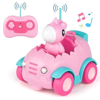 Nueplay Remote Control Car for Toddler Age 2 3 4 5, Electric RC Toys with Light & Music, Toddler Toys, Race Vehicles, Horse Figures Truck, Christmas Birthday Gift for Baby Girls, Pink - Image 1