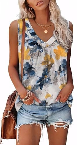 OFEEFAN Summer Outfits for Women Fashion Clothing Tank Tops Loose Fit Workout Sleeveless Tops Patterned-Flower L - Image 5